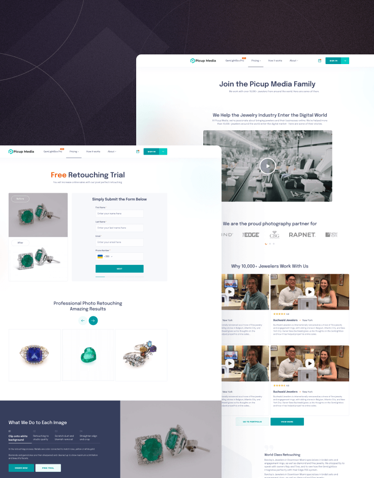 Breathtaking visuals all over the website. Creating memorable first impression on the visitors.