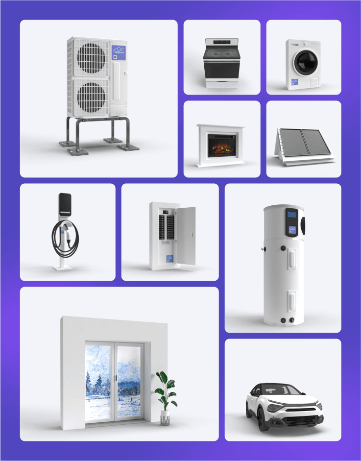 We've crafted bespoke 3D product renders to provide homeowners with a visual preview of how their prospective electric appliances can look like (sample products shown).
