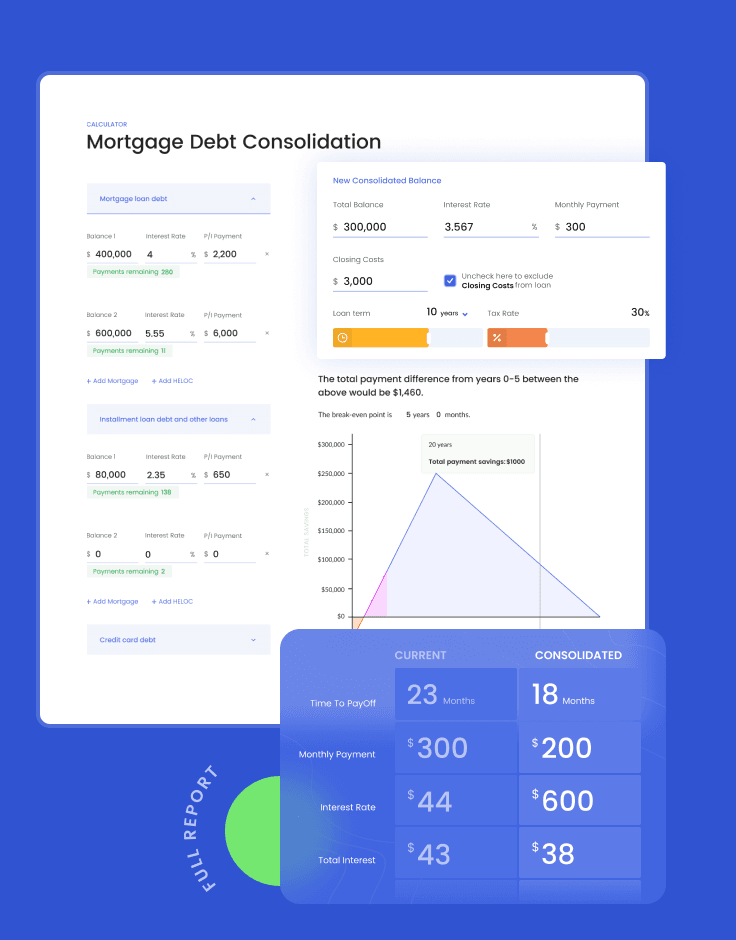 We created this debt consolidation tool that allows homebuyers to combine several debts into one new loan with the goal to streamline payments, lower interest, and pay off debt faster.
